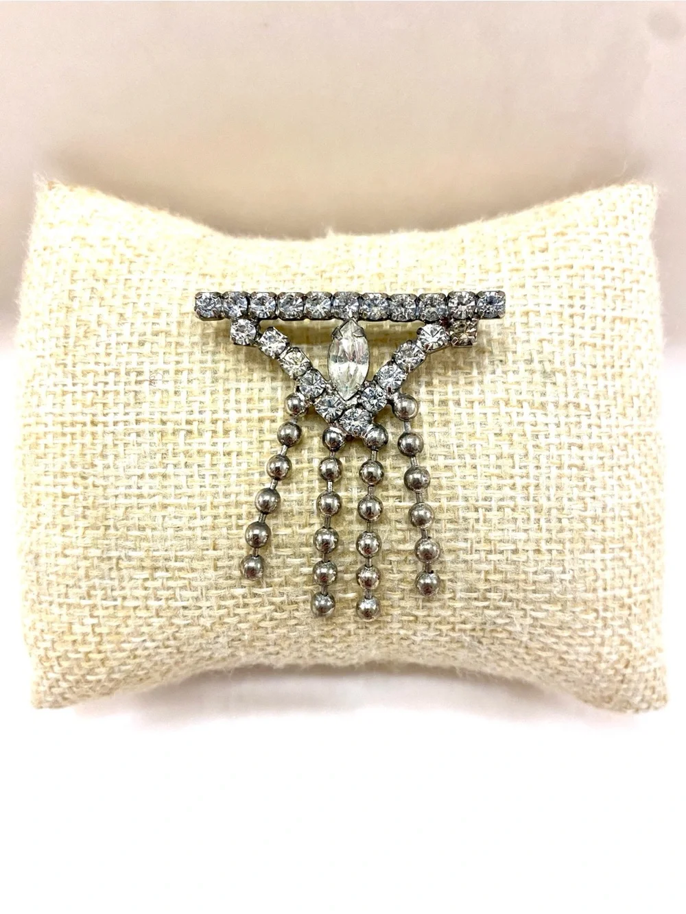 Vintage Crystal Fringe Brooch Pin in Silver-Tone